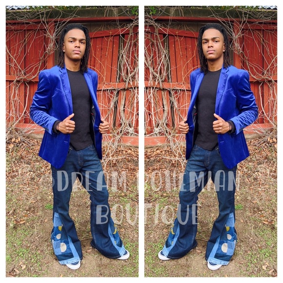 Bell bottom Jeans Patchwork Unisex Upcycled Mens Jeans - Picture 1 of 7